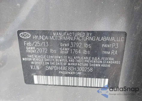 2013 Hyundai Elantra Gls z USA, uszkodzony, nr VIN 5NPDH4AE8DH300258